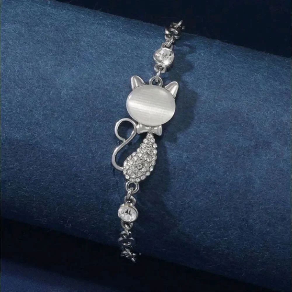 3 for $26 - Silver Rhinestone Cat Bracelet